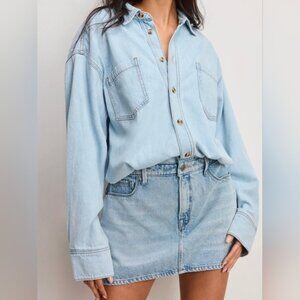 NWT Good American Light Blue Denim Shirt Dress